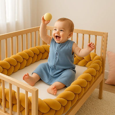 tresse-de-lit-jaune-bebe-jouets-lit-a-barreaux-securite