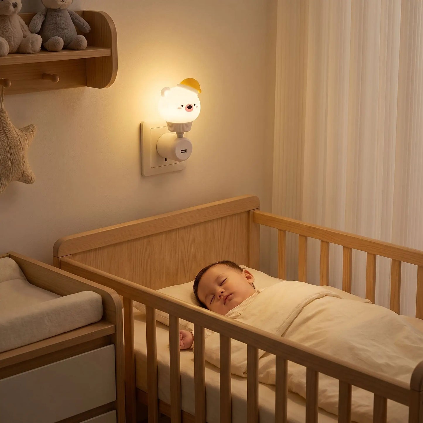 veilleuse ourson prise usb bebe sommeil lit à barreaux chambre