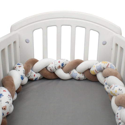 Tresse de lit bébé - Modèle 3 brins blanc brun motifs