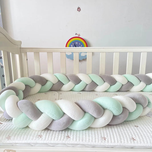 Tresse de lit bébé - Vert blanc et gris