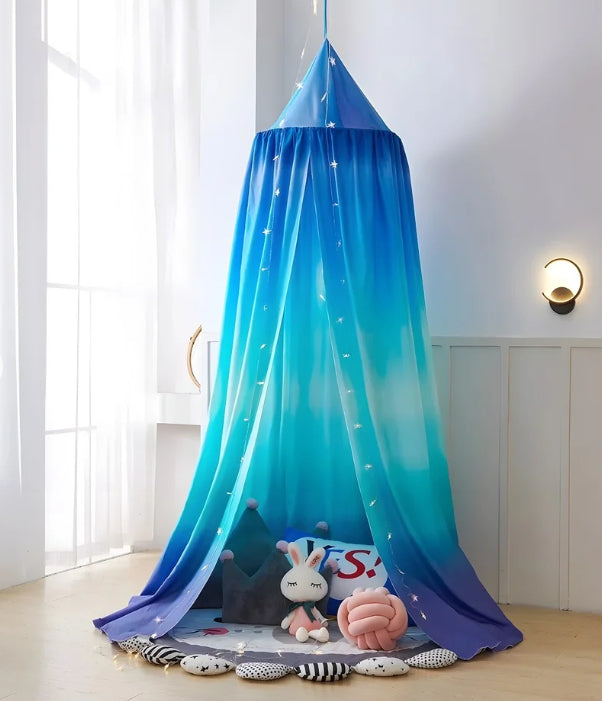 ciel de lit bleu chambre installe jouets
