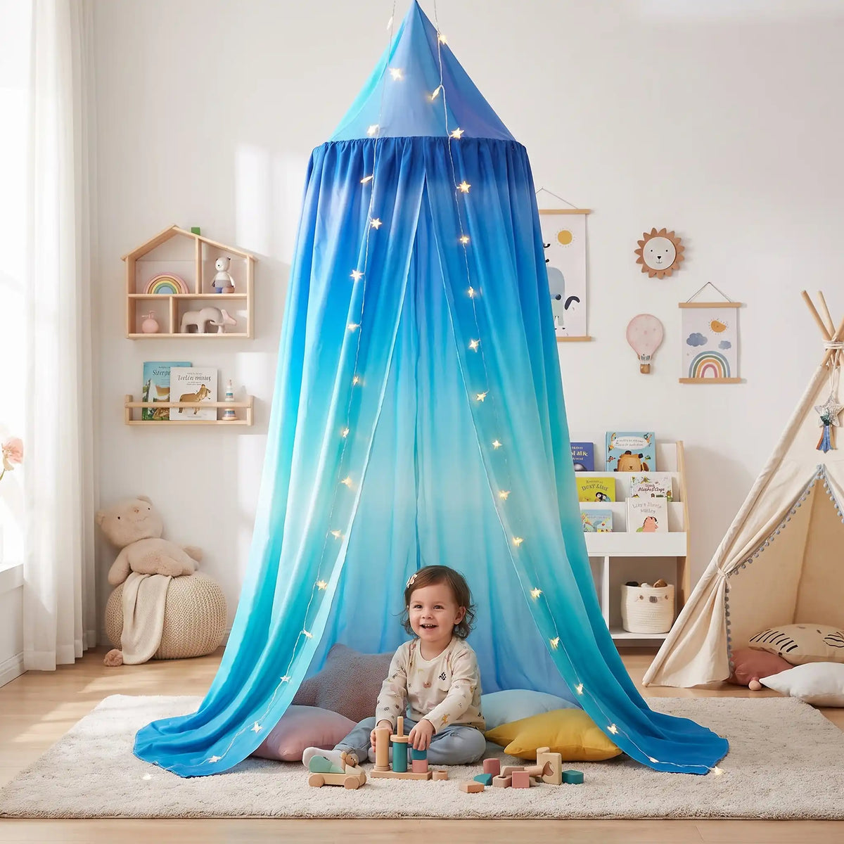 ciel de lit bleu enfant joue salle de jeu
