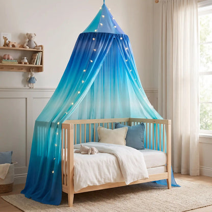 ciel de lit bleu lit à barreaux chambre enfant