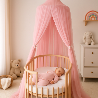ciel-de-lit-cabane-bébé-enfant-rose-sommeil