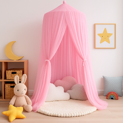 ciel-de-lit-cabane-rose-décoration-chambre-enfant