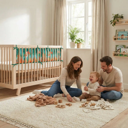 contour-de-lit-bébé-papa-maman-jouent-chambre