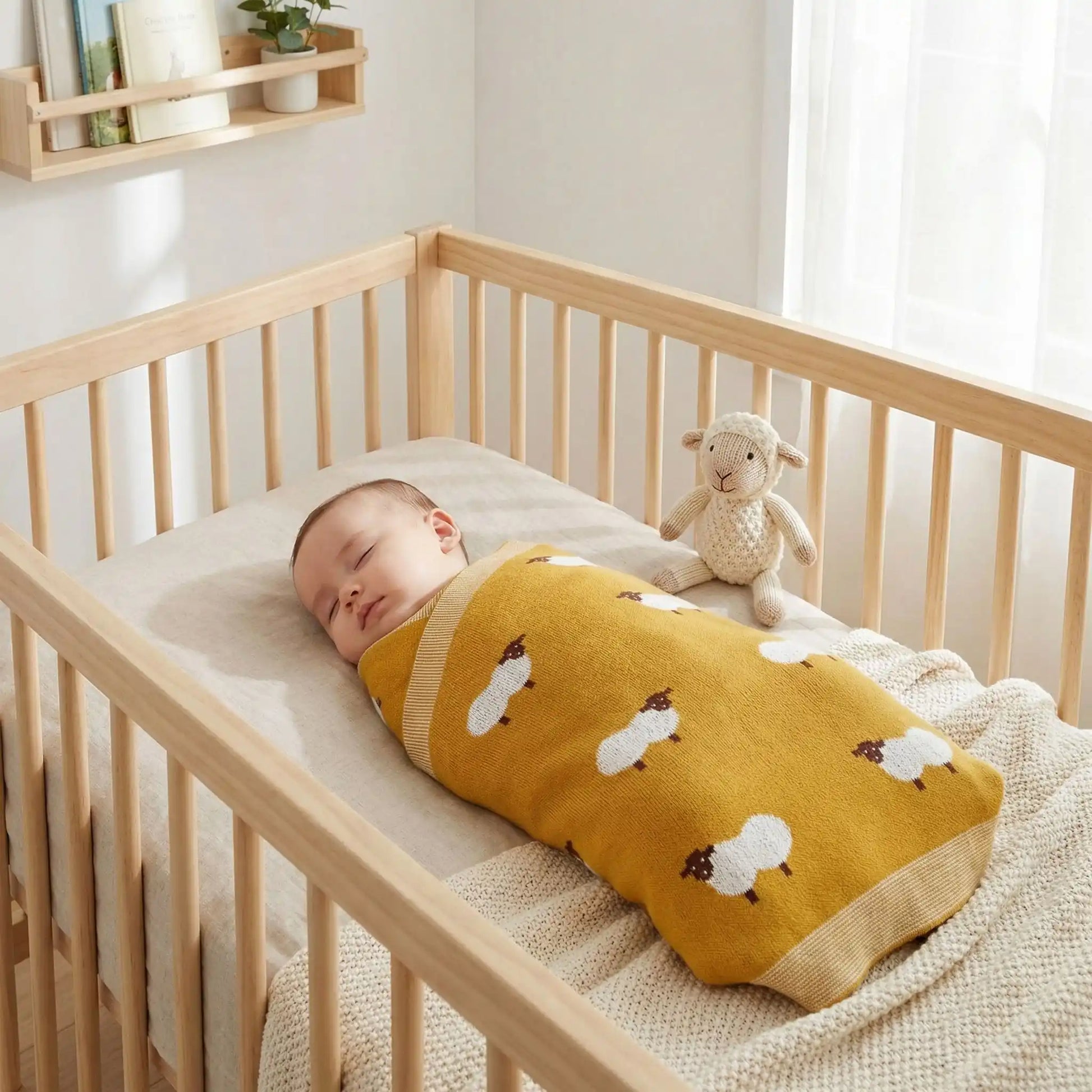 couverture-bébé-moutons-jaune-sommeil