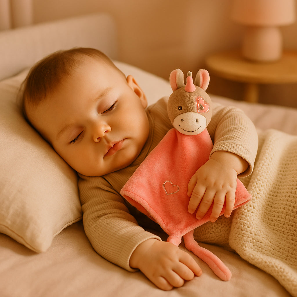doudou-licorne-rose-bébé-sommeil-sécurité