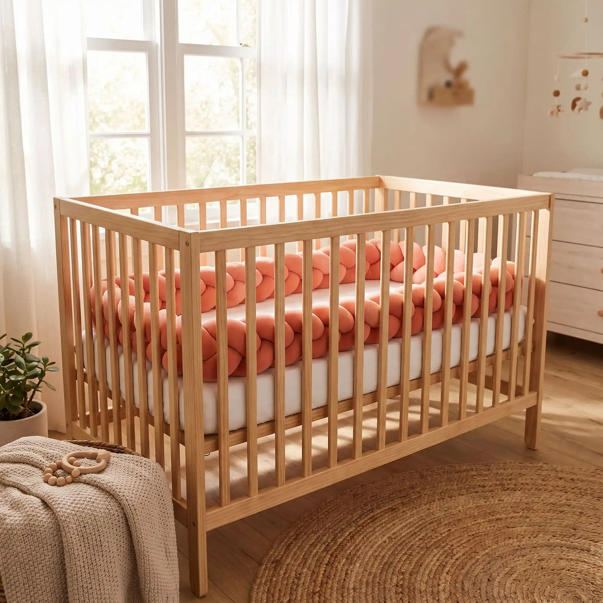 natte de lit rose saumon lit barreaux chambre bébé