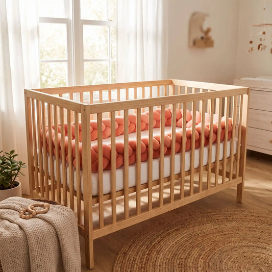 natte de lit rose saumon lit barreaux chambre bébé