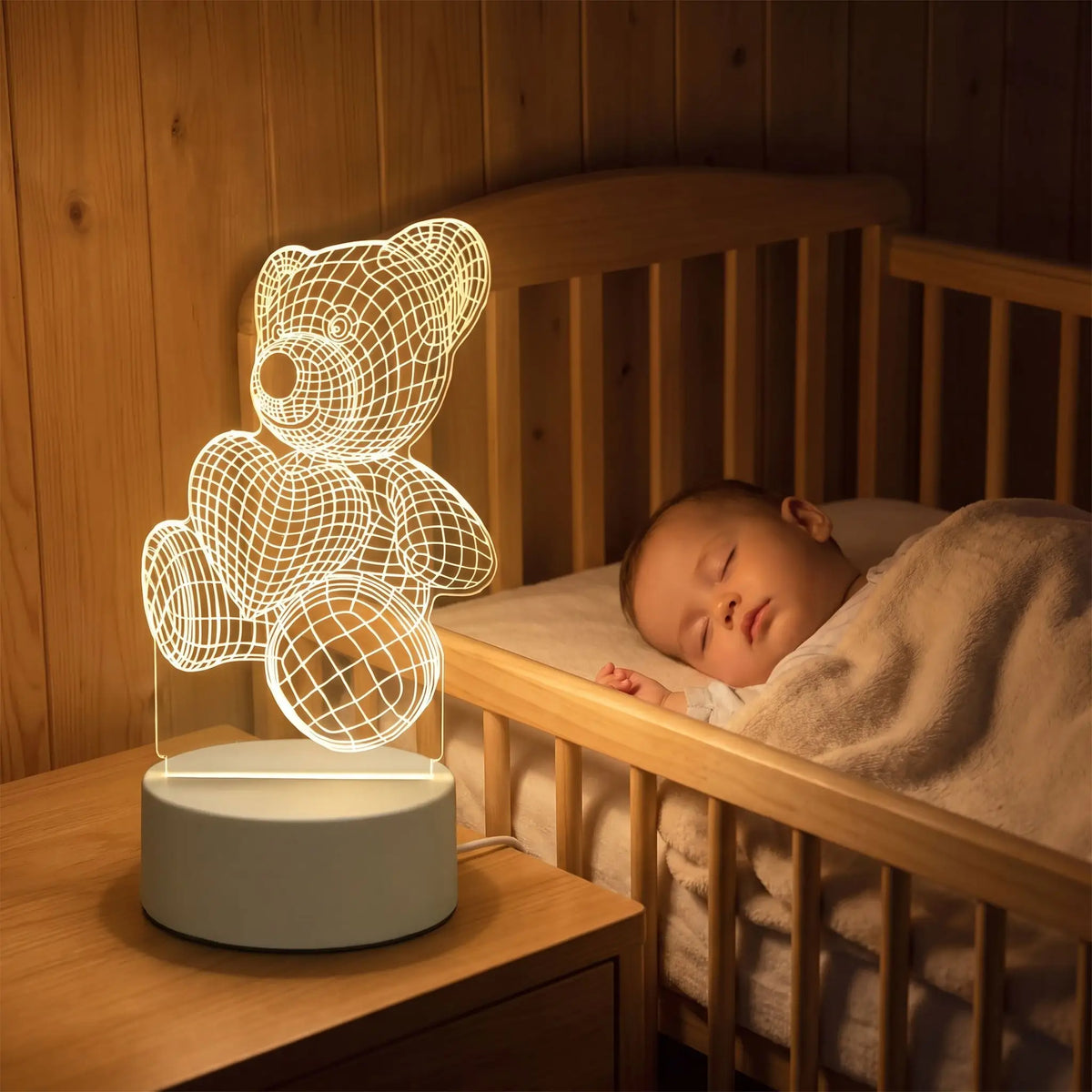 ourson veilleuse illumine chambre bébé sommeil lit barreaux effet 3D
