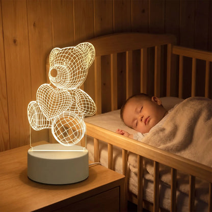 ourson veilleuse illumine chambre bébé sommeil lit barreaux effet 3D