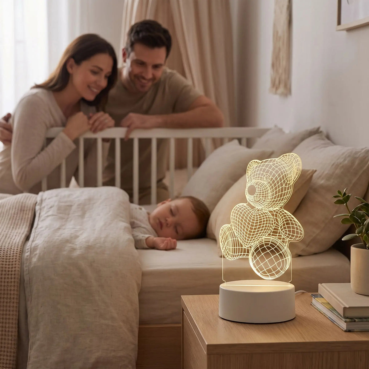 ourson veilleuse maman papa regarde enfant dormir paisiblement nuit