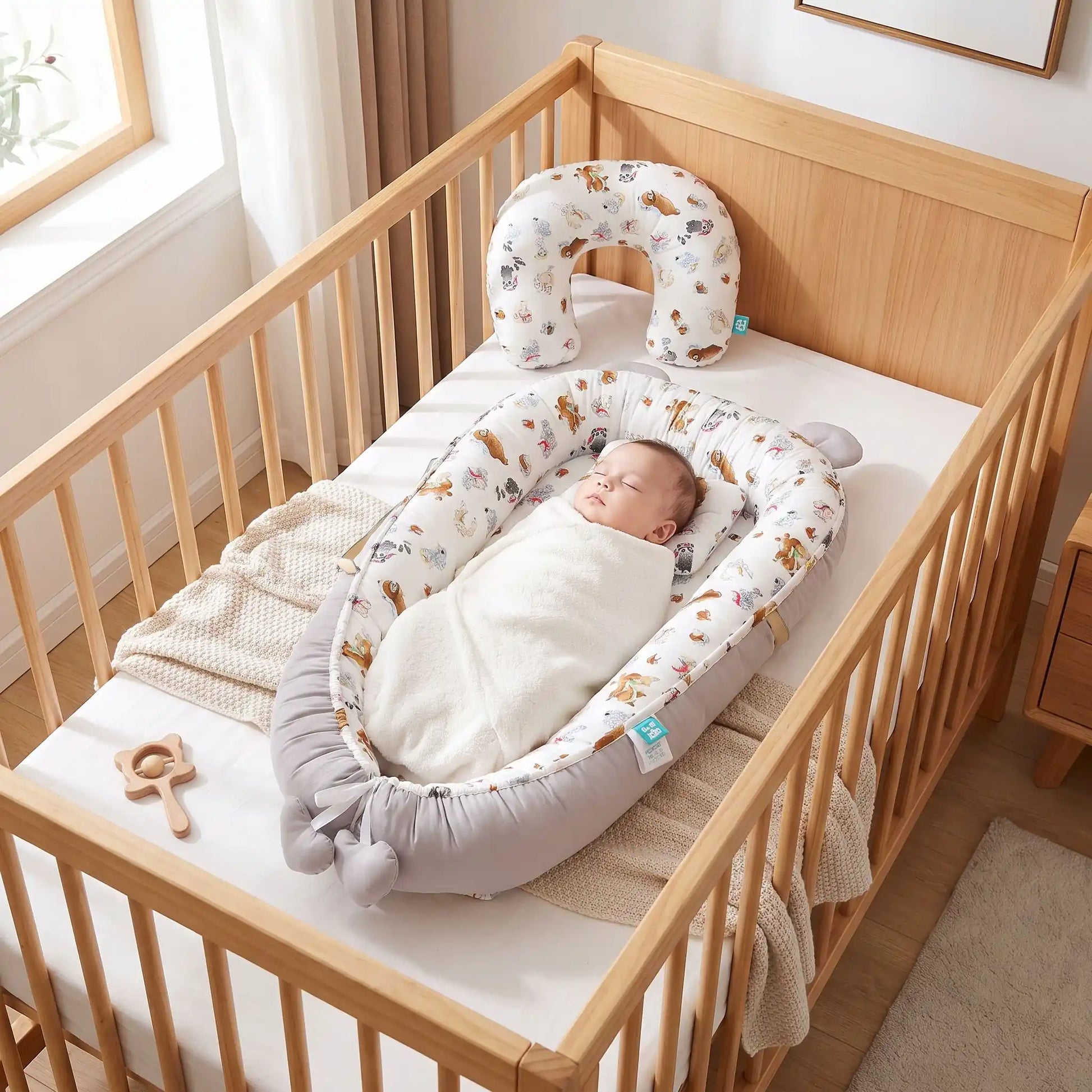 réducteur de lit cododo bébé dort dans lit à barreaux