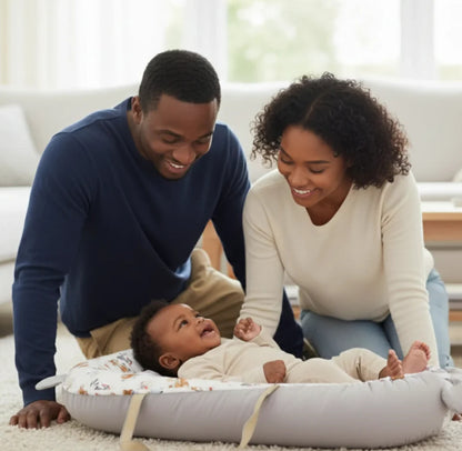 reducteur de lit maman papa regarde bébé allonge sourire