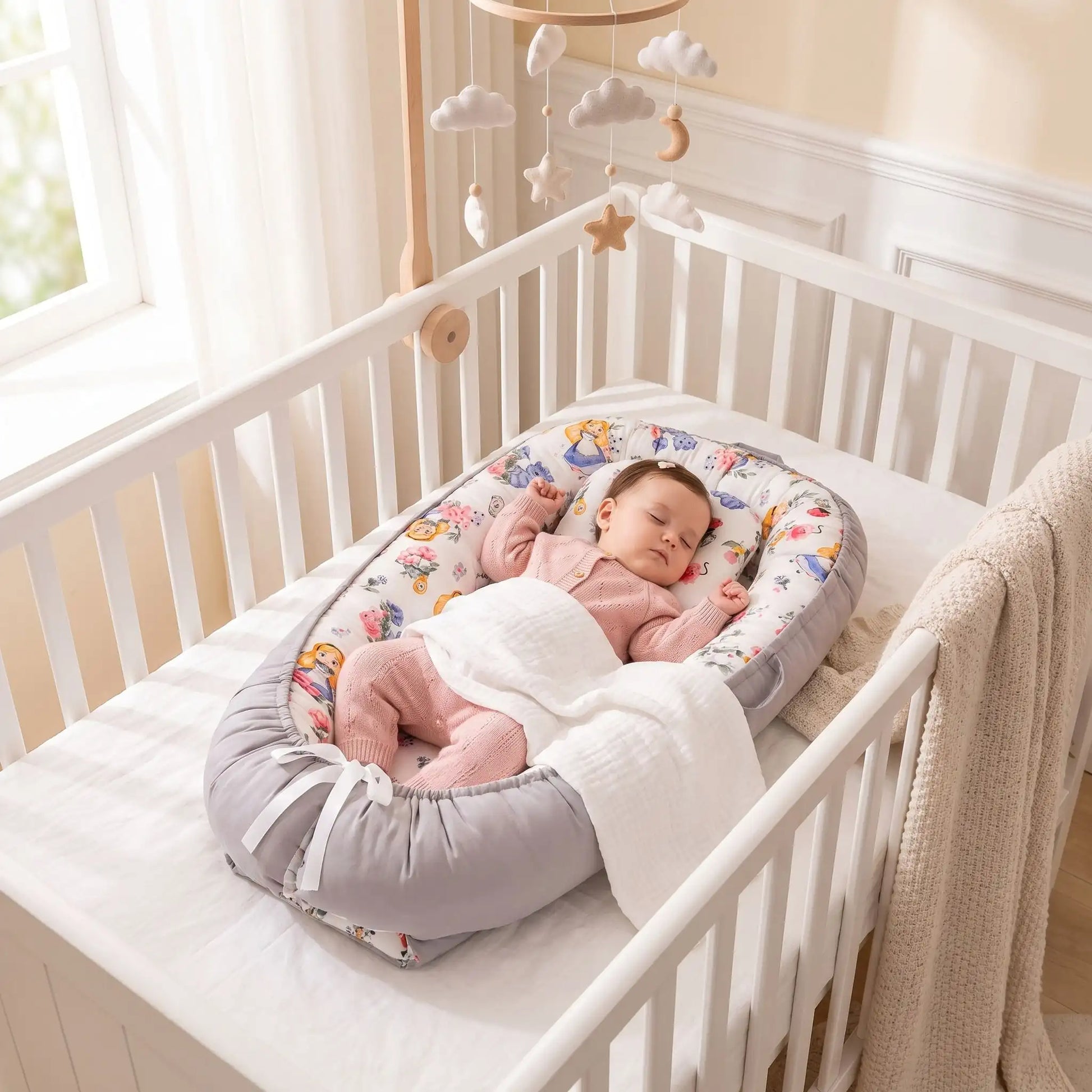 réducteur-de-lit-respirant-bébé-dort-profondement-dans-lit-à-barreaux