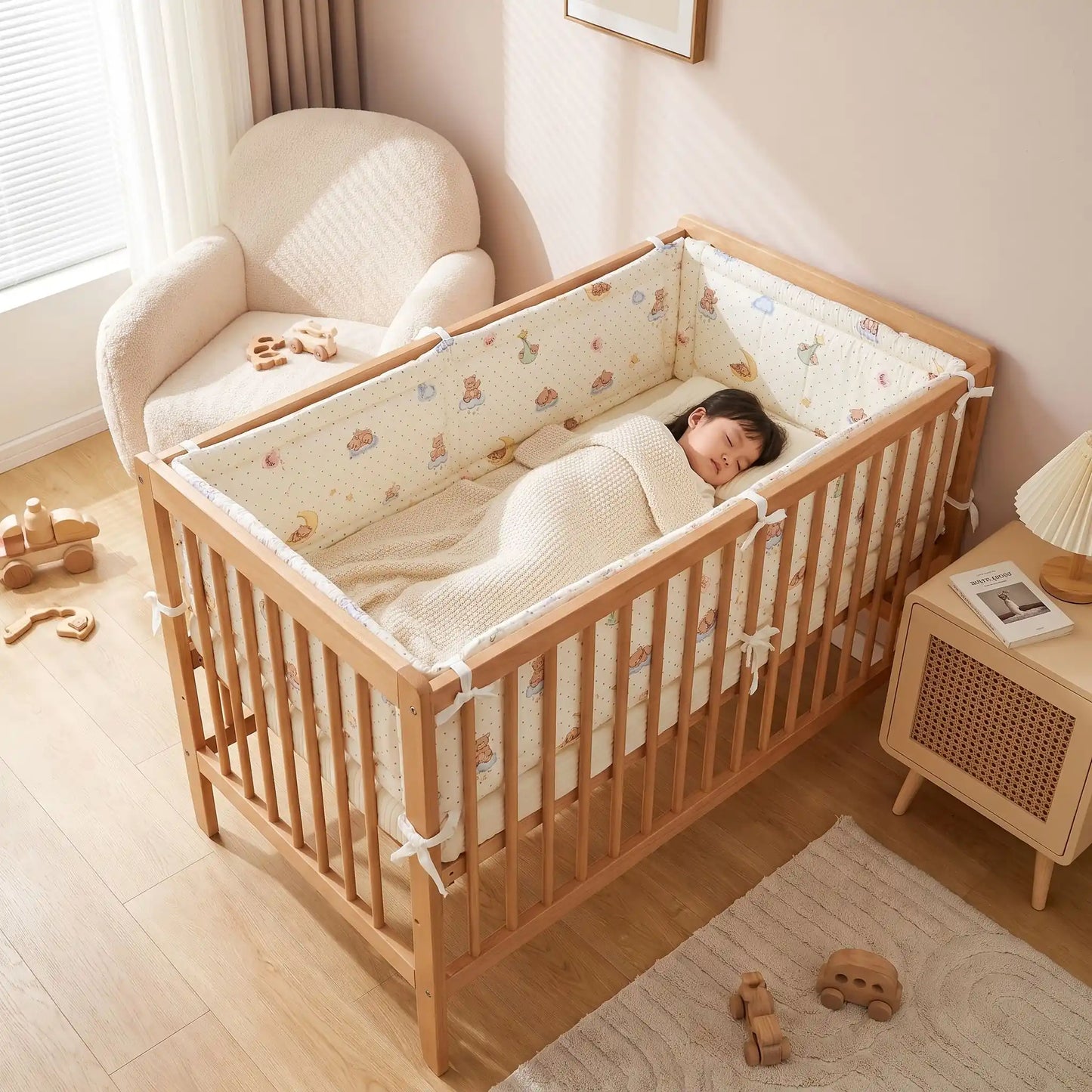 tour de lit pare chocs enfant dort dans lit barreaux