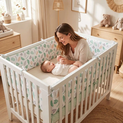 tour de lit vert maman bébé jouent lit barreaux