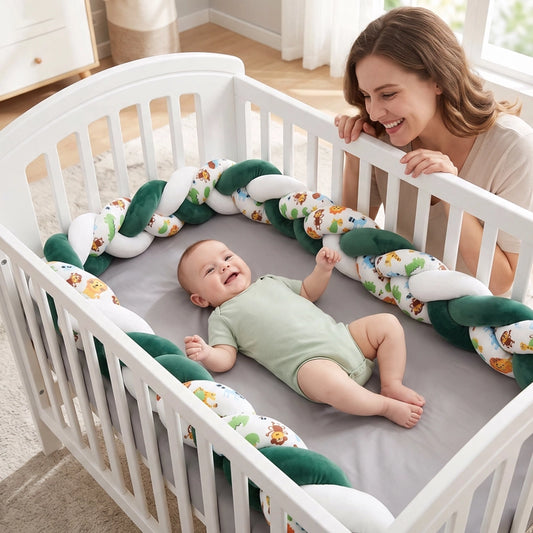 Tresse de lit bébé - Modèle 3 brins blanc vert