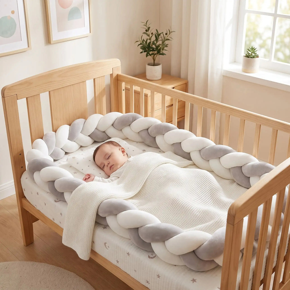 tresse de lit blanc gris bébé sommeil lit à barreaux