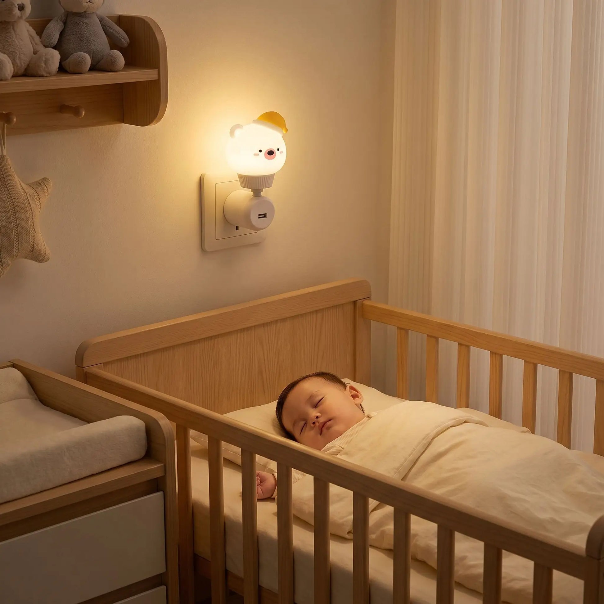 veilleuse ourson prise usb bebe sommeil lit à barreaux chambre