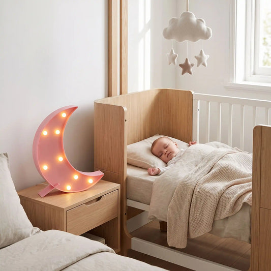 velleuse led rose lune bébé dort lit à barreaux chambre